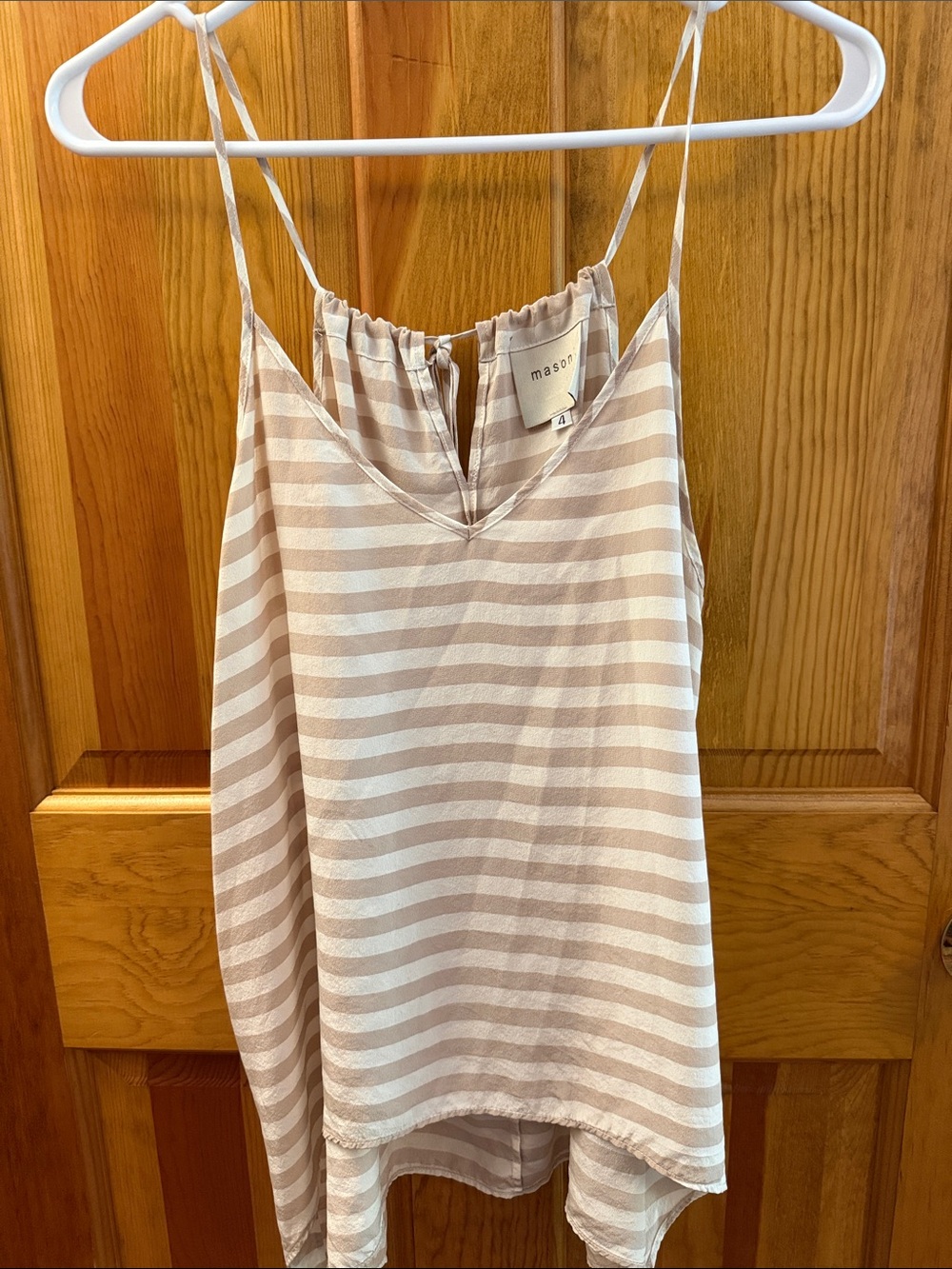 mason Striped Cream and Beige V-Neck 100% Silk Cami